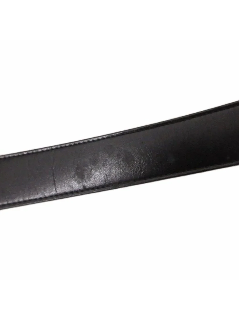 Gucci Square Buckle Leather Belt Logo Stamp Black Gold Tone
